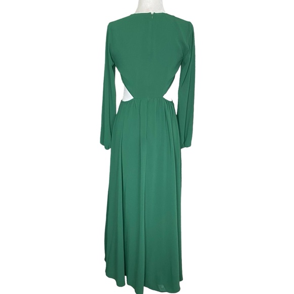 Forever 21 Dark Green Chiffon Plunge Cut Out Maxi Long Dress Size S - Picture 8 of 10